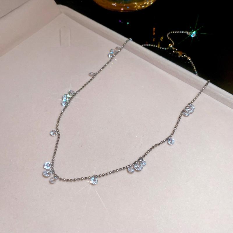 Stainless Steel Zircon Pendant Adjustable Ring Bracelet Necklace Set Light Luxury Premium Clavicle Chain Niche Jewelry