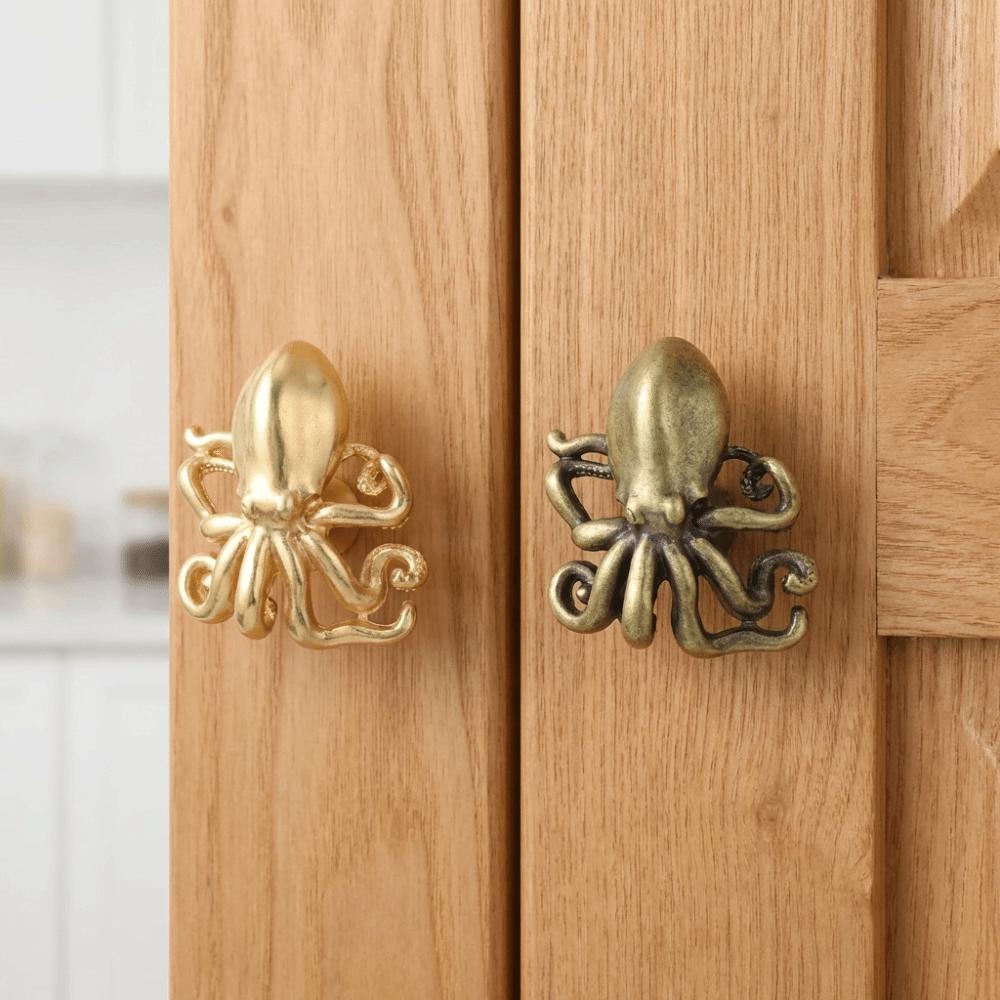Vintage Cabinet Door Knobs Retro Wardrobe Drawer Pulls Elegant Octopus Brass Handle  Cupboard