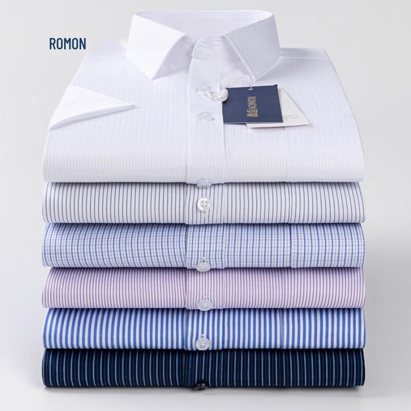 ROMON Men's Business Casual Striped Long-Sleeve Shirt