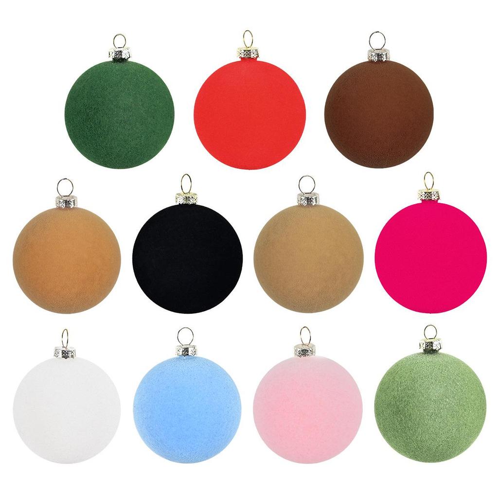 Colorful Flocked Macaron Christmas Ball Set - Tree Ornaments