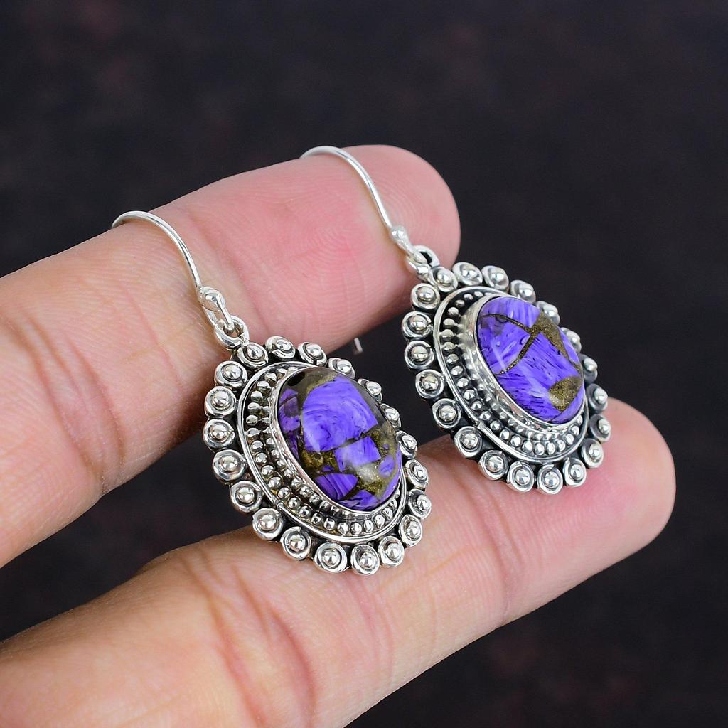 Copper Charoite Earring 925 Sterling Silver Earrings Awesome Vintage Earring Antique Jewelry Handmade Real Gemstone Earring Gifts For Women