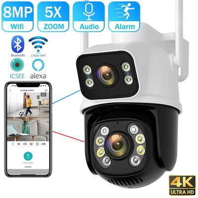 2024 8MP 4K Çift Lens Wifi PTZ Kamera Akıllı Ev Gece Görüş Çift Ekran Açık Güvenlik Koruma CCTV IP Kamera ICSEE APP