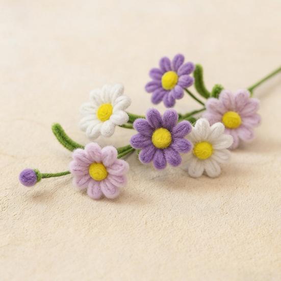 Handmade Pipe Cleaner Flower with Leaves 6 Head Finished Preserved Fake Flower Plush Twist Stick Floral Decoration Wedding Anniversary Mother's