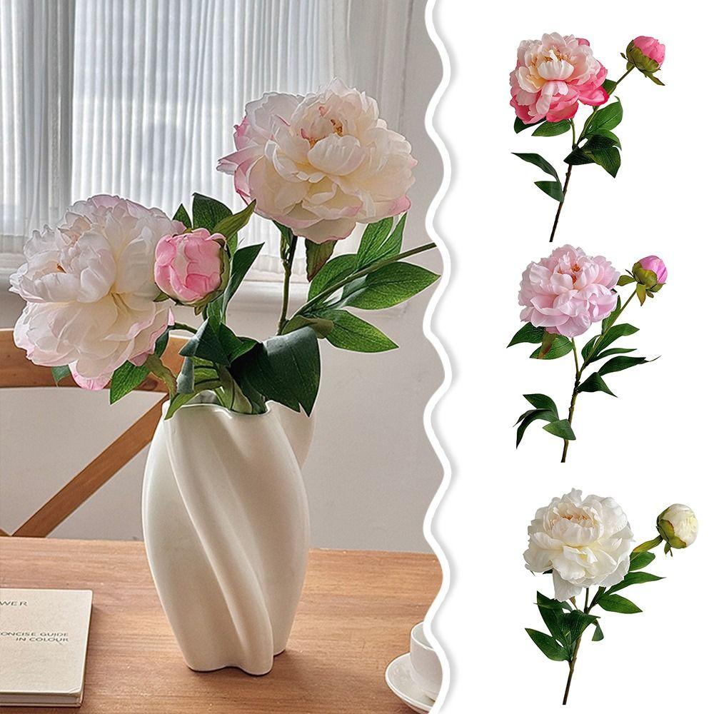 DIY 2 Head Artificial Peony Bouquet Silk Cloth Lifelike Artificial Flower Silk Fake Flower Photography Prop