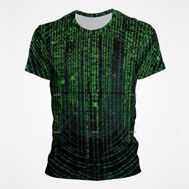 Fashion 3D Printed Green Matrix Code T Shirt For Men Trend Personality Graphic T Shirts Programmer Streetwear Oversized T Shirt Tops