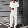 Men's Solid Color Textured Short Sleeved Trousers Suit Casual Sports Short Sleeved Trousers Suit