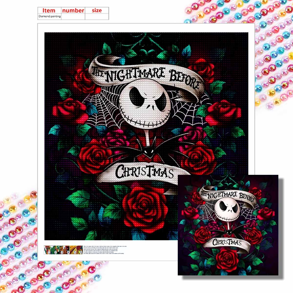 

5D DIY Diamond Painting Decorative Flower Skeleton Full Round Drill Scenery Diamond Embroidery Cross Stitch Kits Home Decor Gift Round 20x20cm