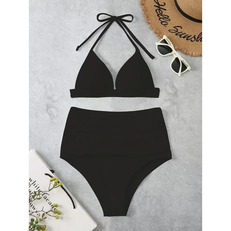 Triangle Bikinis 2025 Women Push Up Swimsuit Solid Sexy High Waist Swimwear Female Swimming Bathing Suit Summer Beachwear
