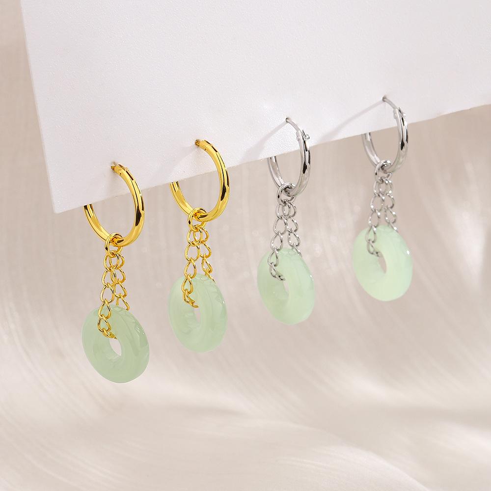 Antique Imitation Hetian Jade Chain Ear Buckle,  Genderless Earrings, Retro Safety Buckle, Niche Design, Classical Earrings.