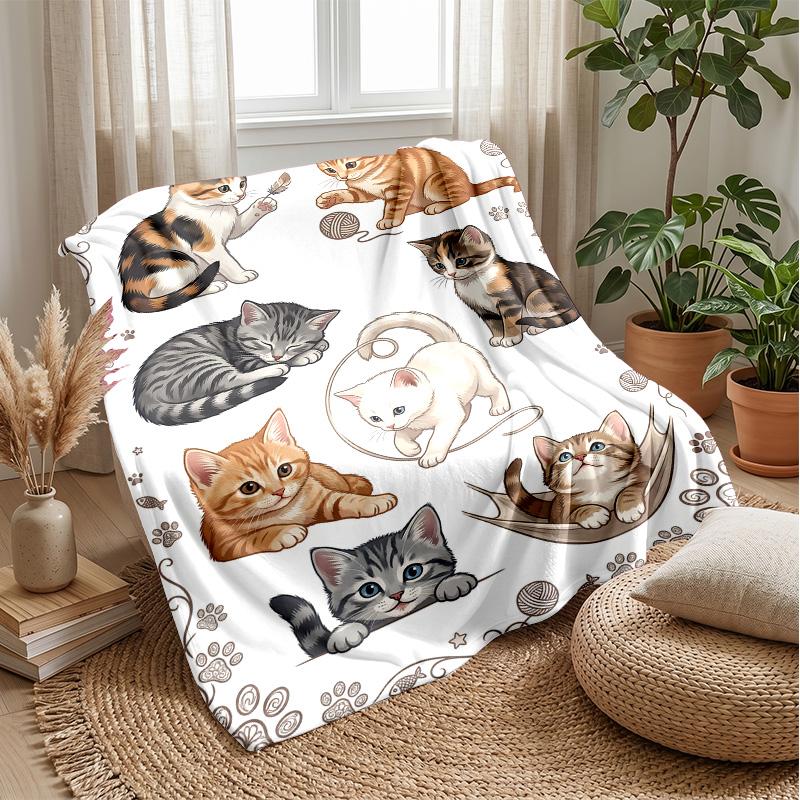 Cats In Soap Bubbles Blanket Personalized Name Flannel Blanket Soft Cozy Plush Throw for Sofa Bed Lightweight Home Decor