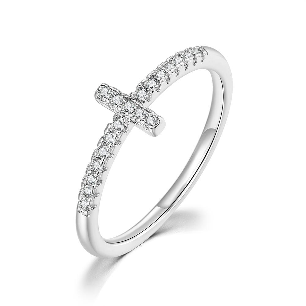 Cross Ring for Women Korean Fashion Micro-inlaid Zircon Dainty Rings Rose Gold Color Crystal Finger Accessories Jewelry R715