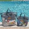 Große Netztasche für den Strand Transparente Schwimm-Tragetasche Wasserdichte Sandfeste Aufbewahrungstasche für Schwimmen Reisen Pooltasche