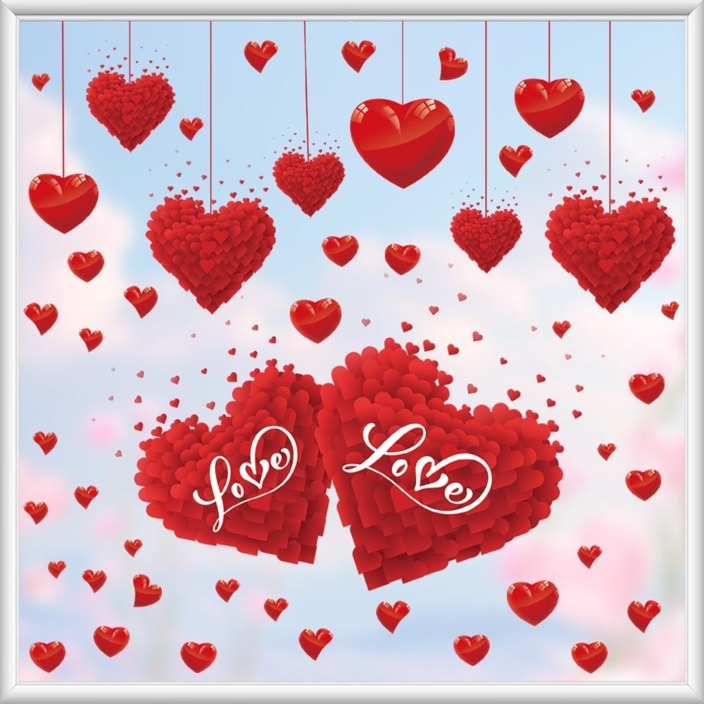 PVC Valentinstag Fensteraufkleber Liebesherz Ballonform Kreative Dekorative Liebesherz Fensteraufkleber Rosa Rot Blume Rose