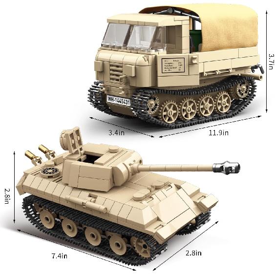 WW2 Panther Medium Tank & RSO Tractor Vehicle Building Blocks, Compatible with Lego Military Set, Great Army Gift for Kids and Teens Over 8 Years Old