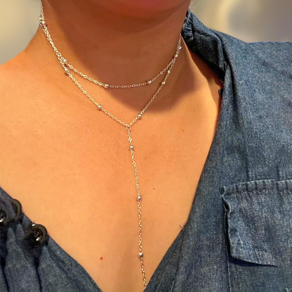 Light Luxury Niche Design Sense Y-shaped Necklace Simple Personality Rice Bead Collarbone Chain Item Decoration