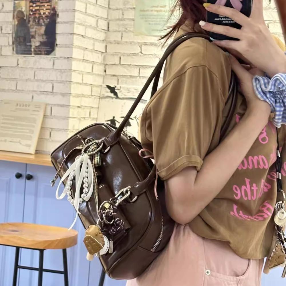 Korean Blogger Bowling Bag Boston Tote Armpit Bag 2025 New Trendy Fashion Large Capacity Shoulder Bag Women