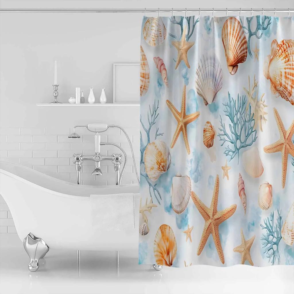 Ocean Coral Marine Creature Shower Curtains Waterproof Bath Curtains Home Decor Modern Luxury Bathroom Curtain