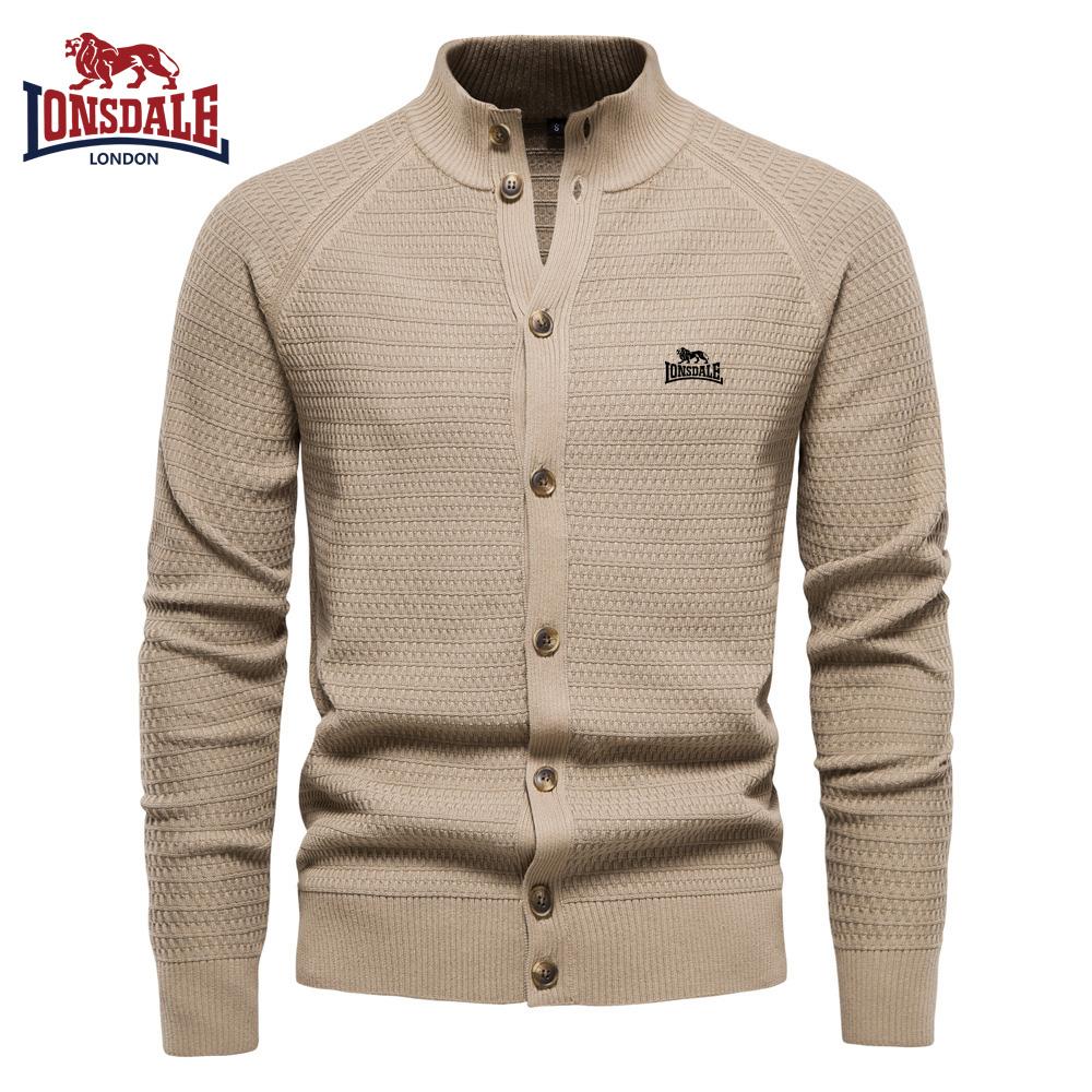 Lonsdale Embroidered Autumn and Winter New Trend Solid Color Cardigan Men's Sweater Business High-quality Sweater Knitted Sweater