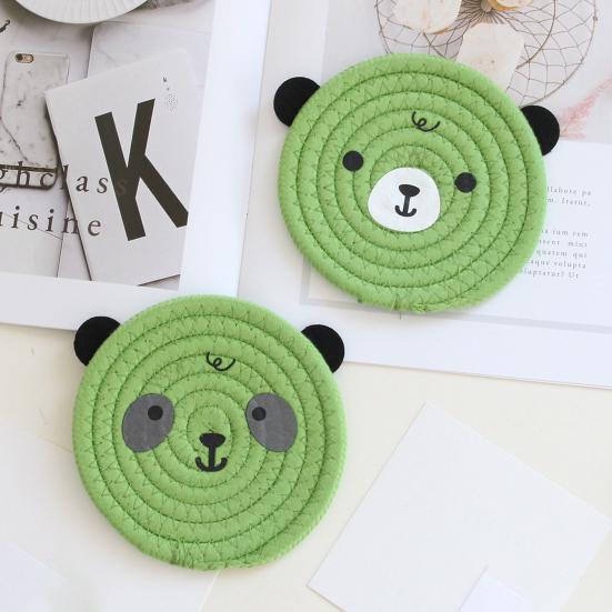 Tea Coaster Non-slip Decorative Rope Anti-scalding Round Hand-Woven Cartoon Bear Cotton Placemat