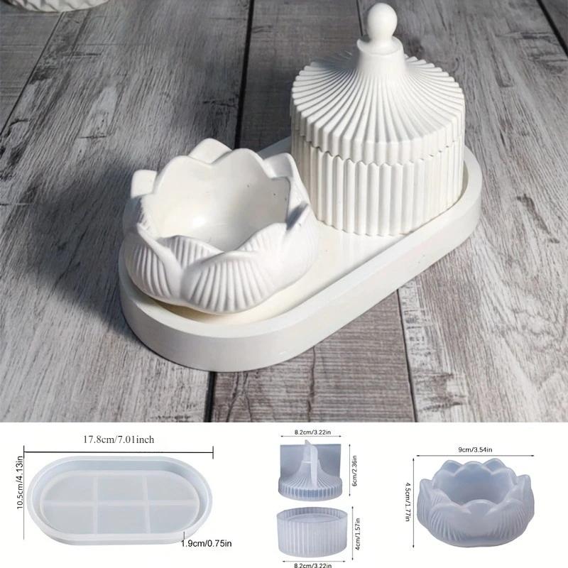 DIY Lotus Candle Holder 3 Piece Storage Silicone Mold Epoxy Resin Handmade Plaster Cement Crafts Home Decoration Making Supplies
