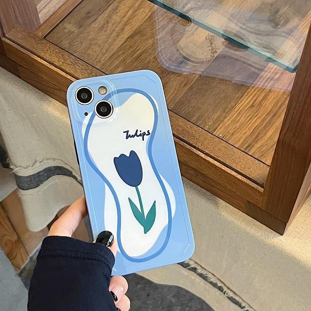 

Imd Синий Тюльпаны Силиконовый Мягкий Цветок Симпатичный Чехол Для Телефона Ins Для Iphone 11 13 Pro Max X Xsmax 12 Promax Xr Противоударный Задняя Крышка for iphone 11PROMAX