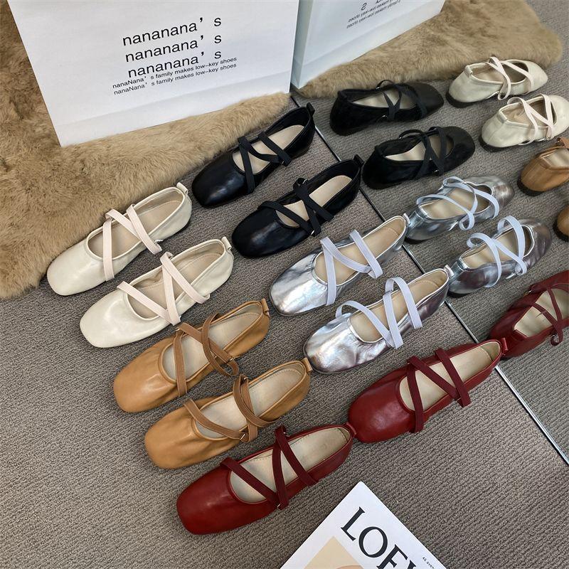 2025 new spring temperament ballet shoes square head shallow mouth single shoes women's flat Mary Jane women's shoes Doudou shoes