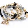 4 Pcs Fashionable and Simple Crystal Bead Pendant with Branches Leaves Versatile Multi-layer Bead Temperament Women's Bracelet