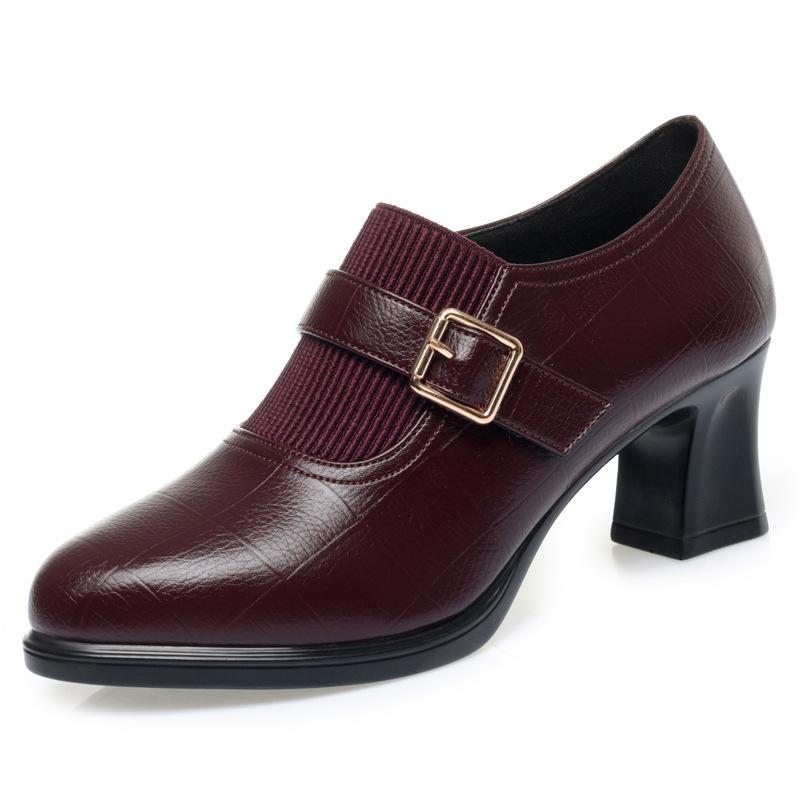 Autumn and Winter Soft Leather Soft Sole Comfortable Low Heel Lace-up Deep Mouth Fashionable Thick Heel Ladies Leather Shoes