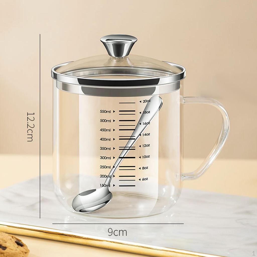 Borosilicate Glass Jug with Lid for Measuring Liquids, Handle Included