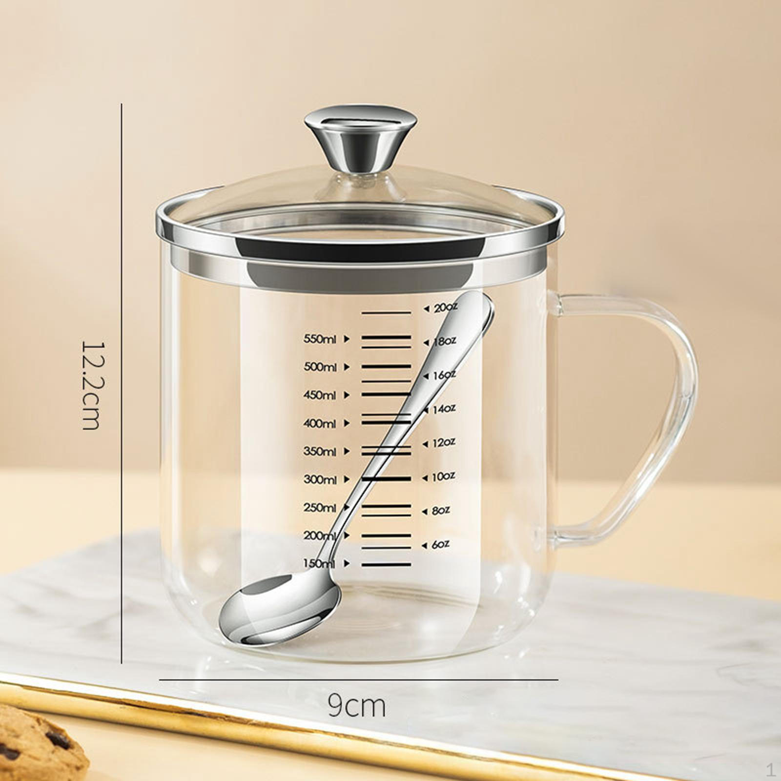 

Стеклянный кувшин из боросиликатного стекла с крышкой для измерения жидкостей, с ручкой 550ml