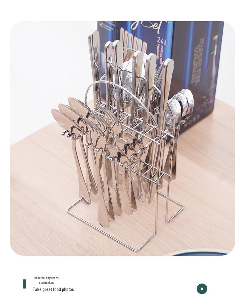 24-Piece Stainless Steel Cutlery Set: Steak Knife, Fork, Spoon & Dessert Spoon