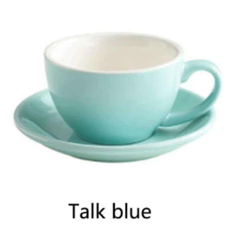 European Style 300ML Solid Color Coffee Cup and Saucer Gift Ceramic Cappuccino Latte Cup Cup and Saucer Set Multi-color Optional