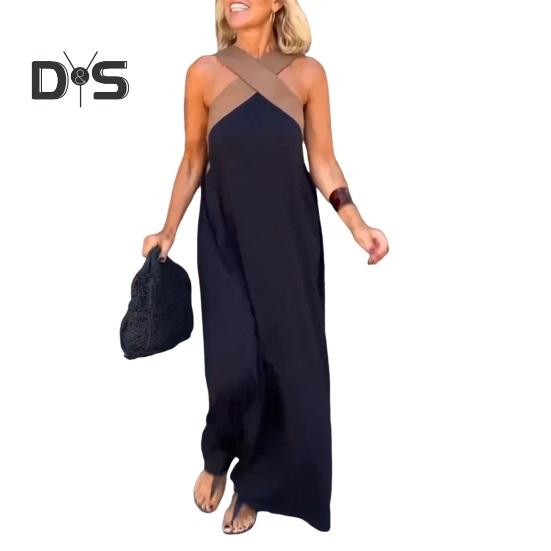 Damen Abendkleid mit gekreuztem Halsausschnitt, schulterfrei, rückenfreies Robenkleid, einfarbig, lockeres Maxikleid für Strandparty, Abschlussball, Urlaub