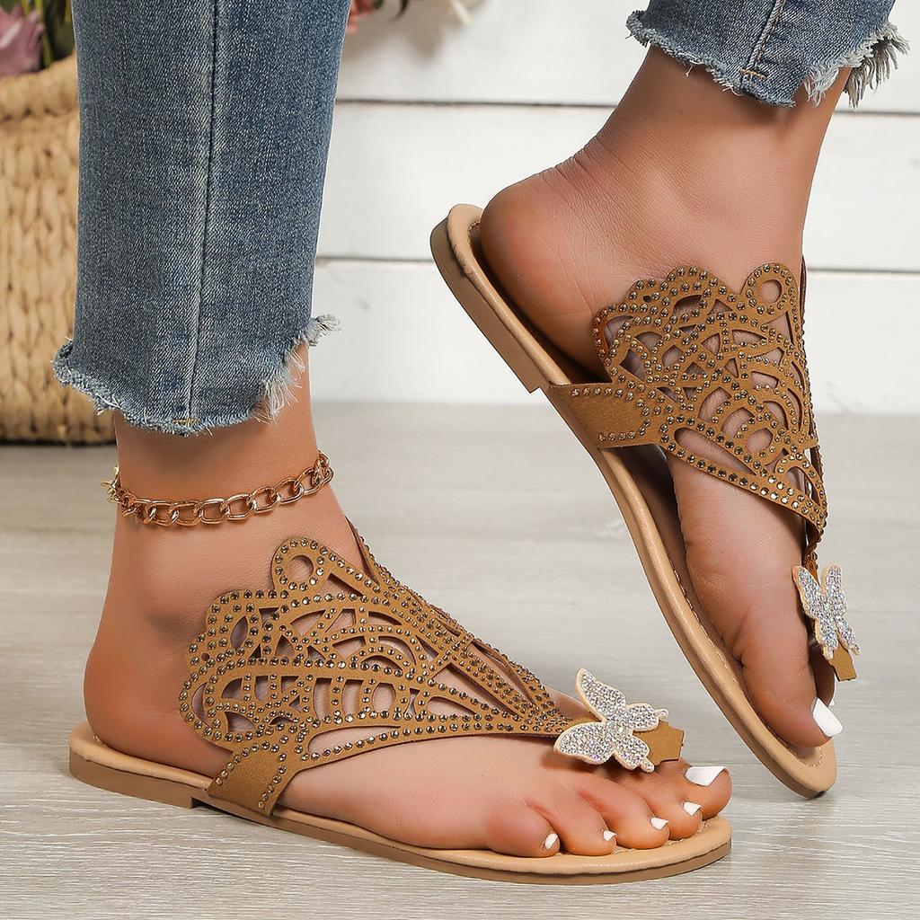 Open Toe Wedge Sandals Ladies Light Casual Shoes Bohemian Sandals For Women Toe Rhinestone Butterfly Sandals For Women Zapatos