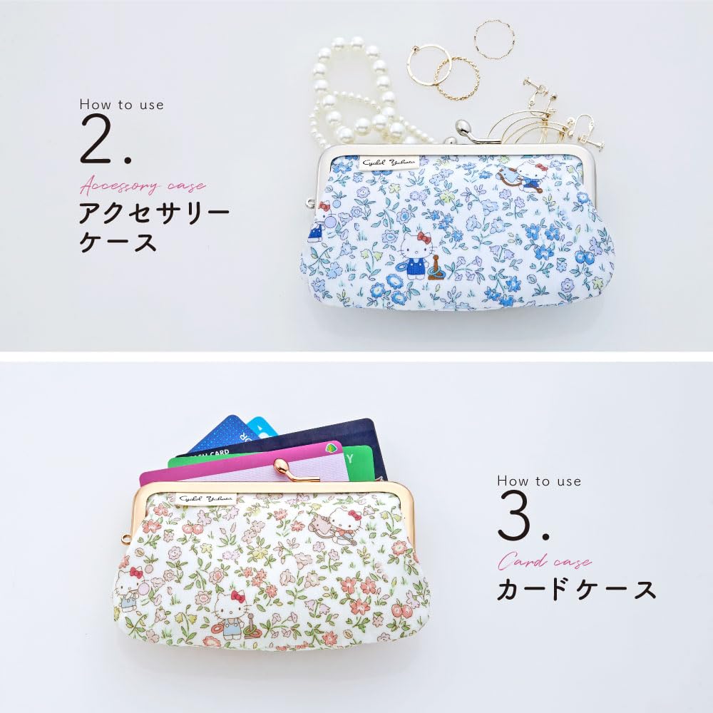 Mini saszetka z zapięciem na klamrę, z motywem Hello Kitty i kwiatowym nadrukiem Sanrio Liberty, mała, urocza i wykonana w wiśniowo-niebieskie postacie,