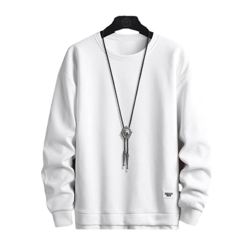 Erkek Trend Waffle Sahte İki Parça Sweatshirt Sonbahar Yeni Genç Gevşek Yuvarlak Yaka Uzun Kollu Tişört Erkek İçin