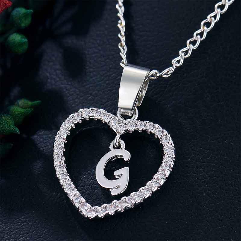 Heart Letters 26 Love Crystal Women Silver Plated Chain Jewelry Necklace