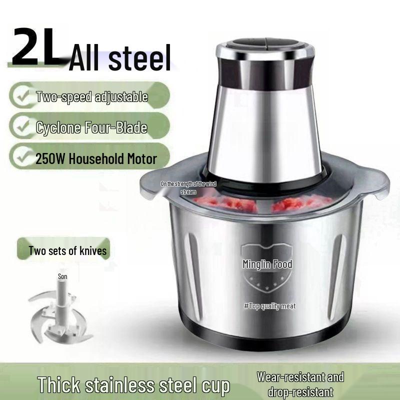 Multi-Functional Stainless Steel Food Processor with Copper Motor: Grinds Meat, Kneads Dough, and Makes Garlic Paste