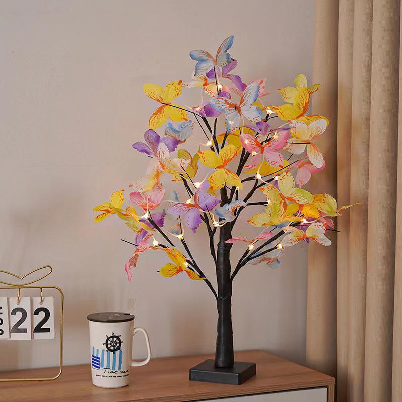 USB LED Cherry Blossom Crystal Tree Lamp for Room Decoration - Rose Flower Light with Colorful Simulated Lights
