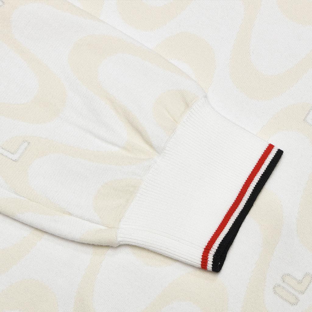 FILA Fleece Striped Round Neck Pullover Sweater Women sweater Standard-White F11W341402F-WT