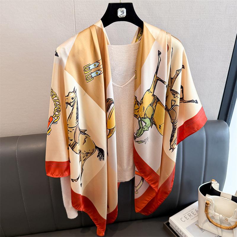 Light luxury horse simulation silk high-end sense 111cm large square scarf silk scarf printed shawl sunscreen scarf headscarf scarf