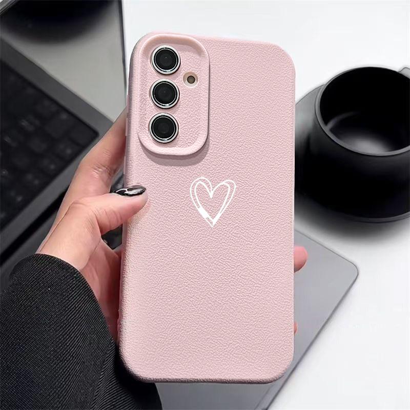 Leather Texture TPU Phone Case For Samsung Galaxy A57 A17 A16 A56 A37 A55 A15 A25 A26 A36 A35 A54 5G Love Heart Pattern Cover