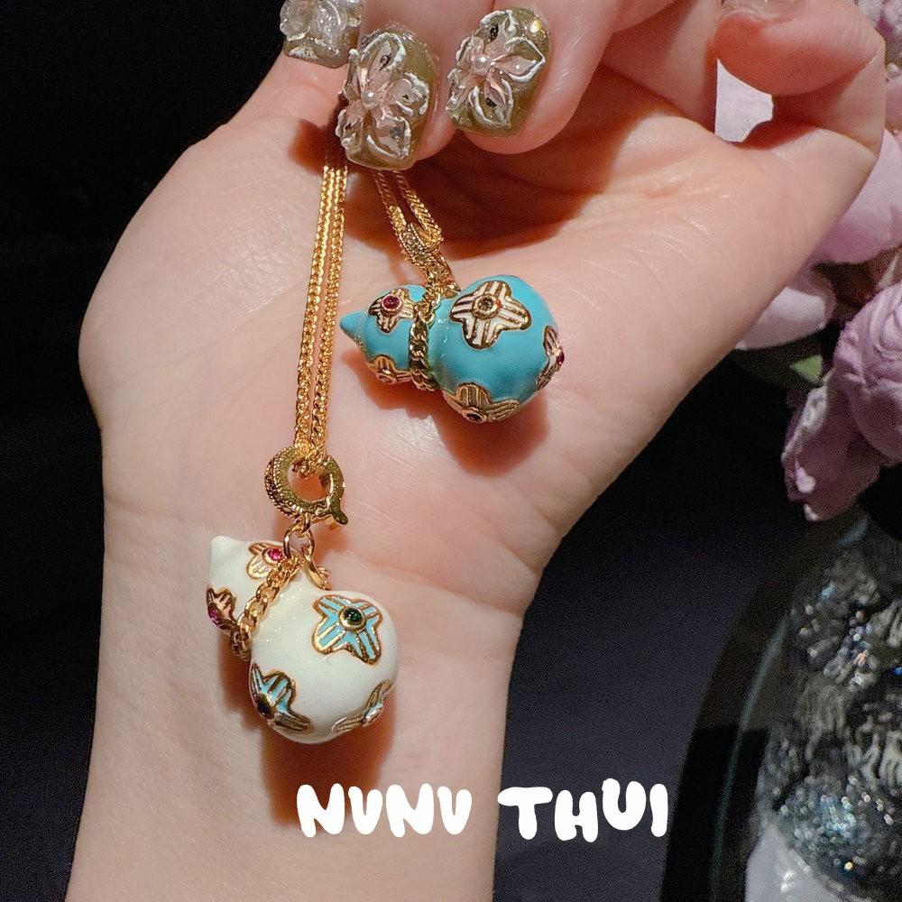 Ancient Filigree Color Sugar Heart Powder Chalcedony Lotus Root Blessing Bead Bracelet, New Chinese Style, Enamel Color Gourd Fulu Necklace