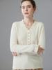 Solid Color Women's Cashmere Knit V-Neck Lace Top