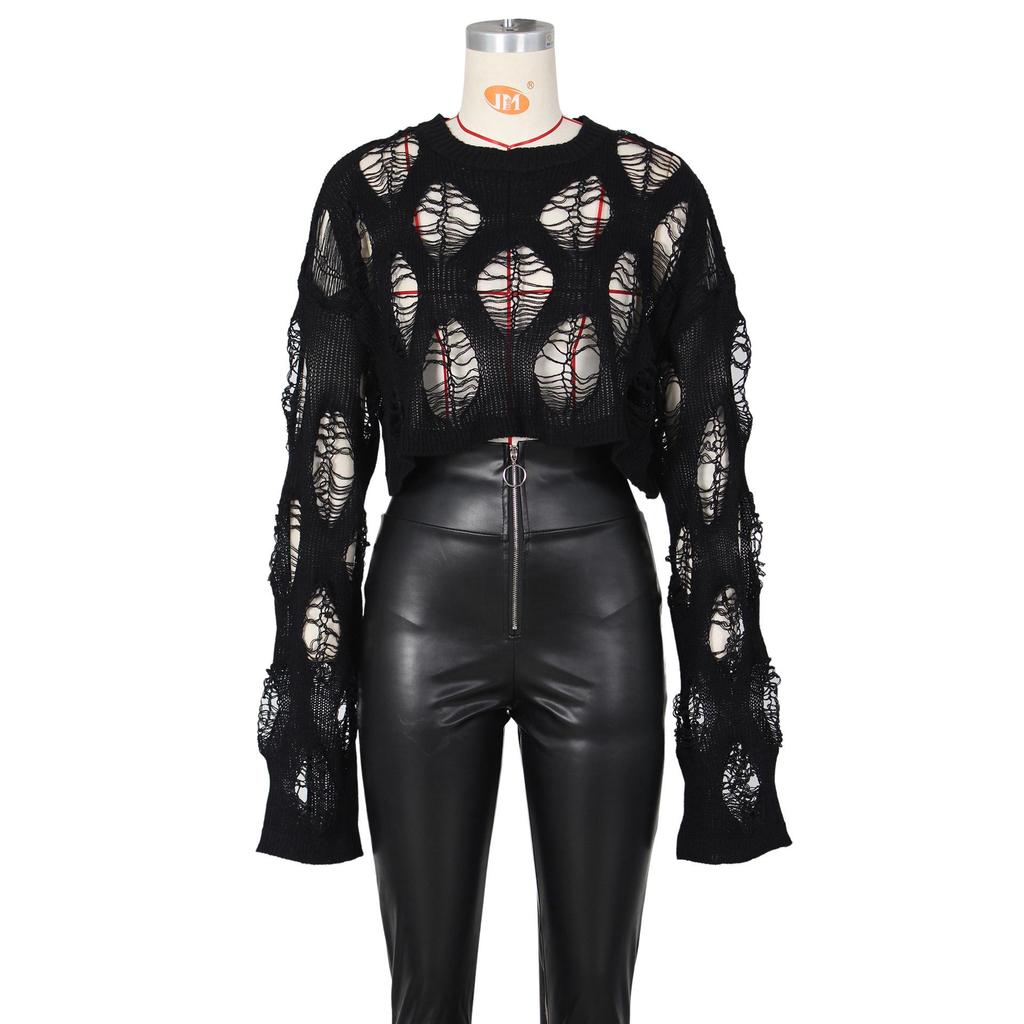 Spring/Summer 2023 Women's Knitted Crop Top with Hollow Design