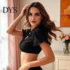 Short Sleeve Blouse Women Traditional German Dirndl Blouse, Lace Cropped Summer Casual Tee Shirt, Bavarian Oktoberfest Folk Costume Crop Top
