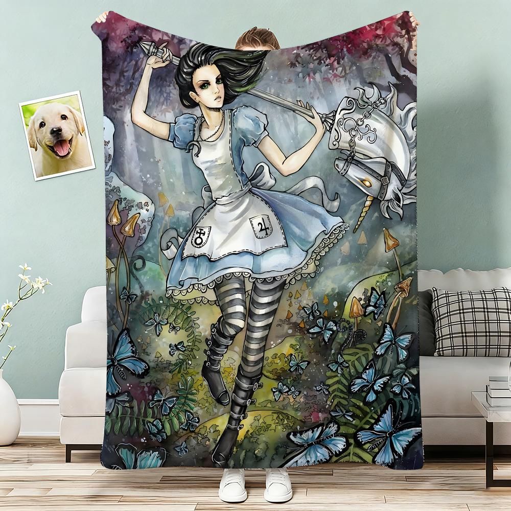 Alice Madness Returns Throw Lightweight 240g Flannel Blanket Soft Skin-friendly for Summer Cooling