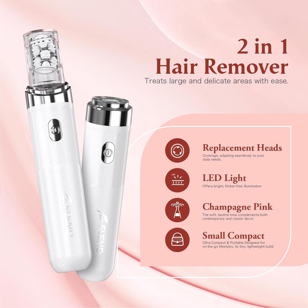 2-in-1 Rechargeable Epilator for Women with LED Light, Hair Removal Tool for Legs, Face, Bikini, Arms - Travel-Friendly Upgrade