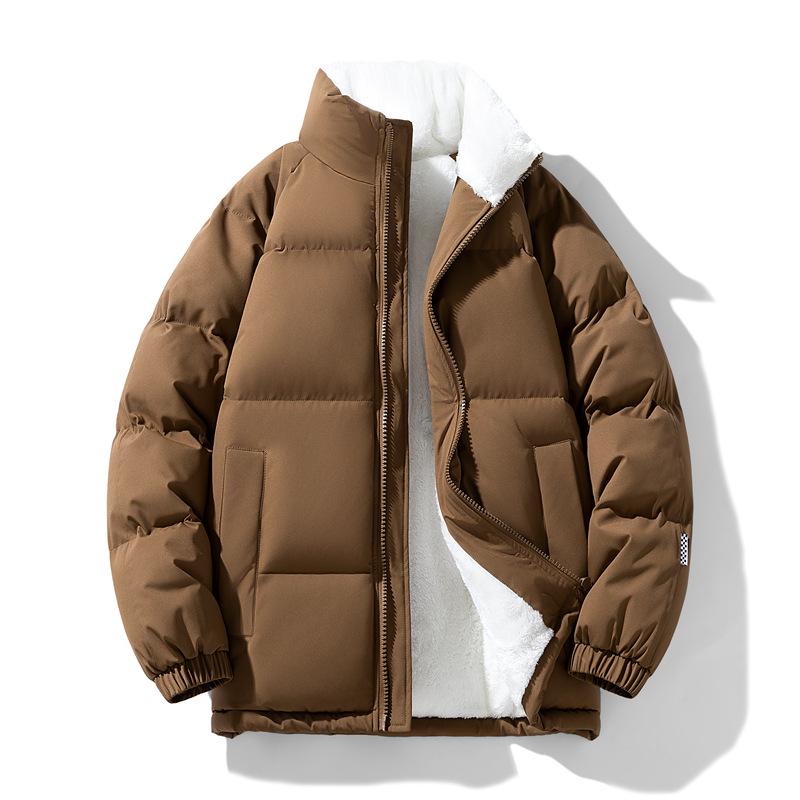 Korean Style Unisex Winter Cotton Coat with Plus Velvet - Loose, Casual, Trendy Couples' Jacket