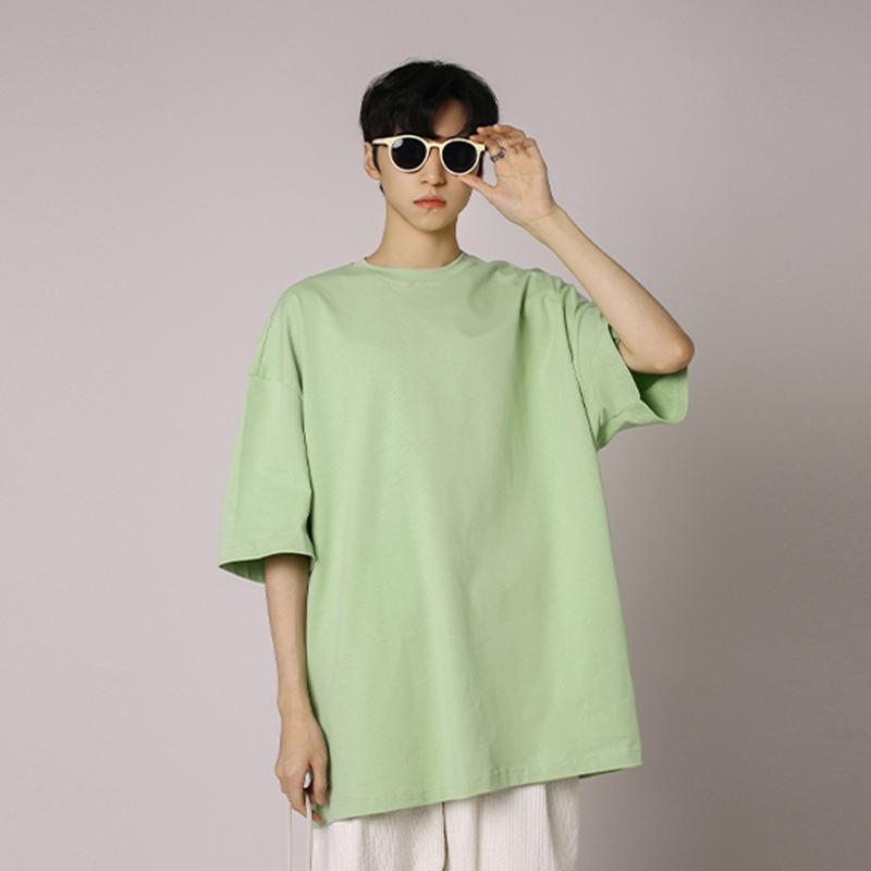 IELGY Solid Color Loose Short-sleeved T-shirt Base Men